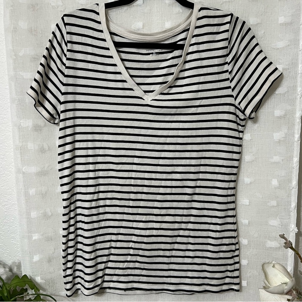 Black & White Striped V Neck